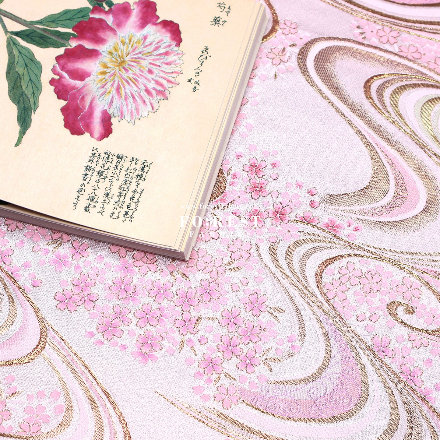 Gold Brocade - Sakura river Milky Gray fabric