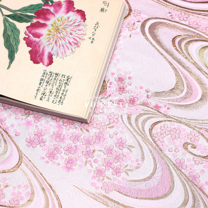 Gold Brocade - Sakura river Milky Gray fabric