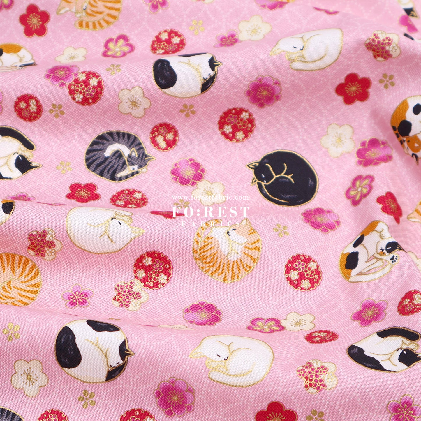 cotton - Lazy Cats with metallic fabric