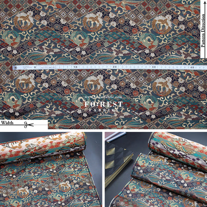 Gold Brocade - Phoenix fabric BlueGreen