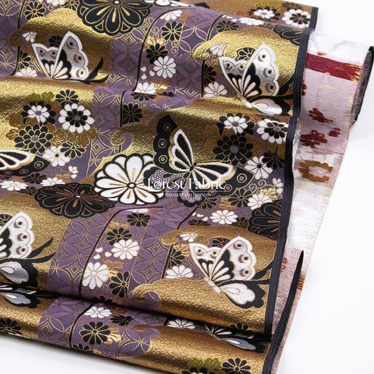 Gold Brocade - Butterfly fabric Dark Purple