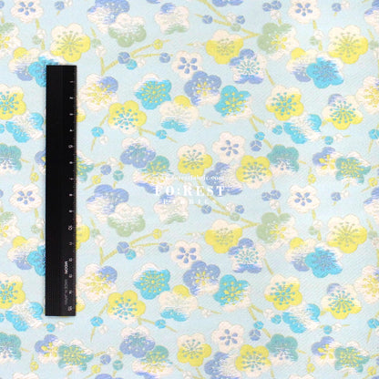 Gold Brocade - Sakura River Flower fabric Mint/Purple