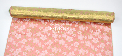 Gold Brocade - sakura fabric Pink