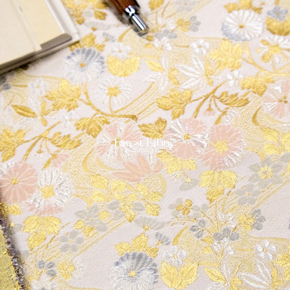Gold Brocade - Zen Garden fabric Milky Gray