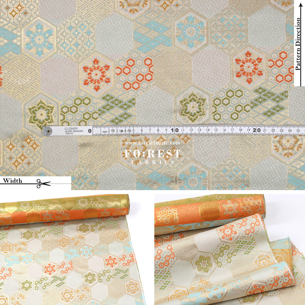 Gold Brocade - Geometric tortoise shell KINRAN fabric 金襴西陣織龜甲紋圖案布料 – FO ...
