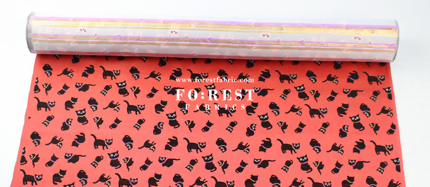 Gold Brocade - cats fabric Lightred