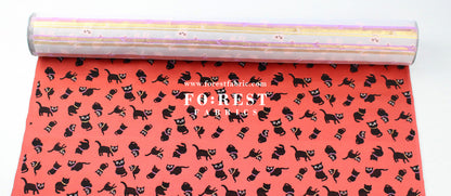 Gold Brocade - cats fabric Lightred