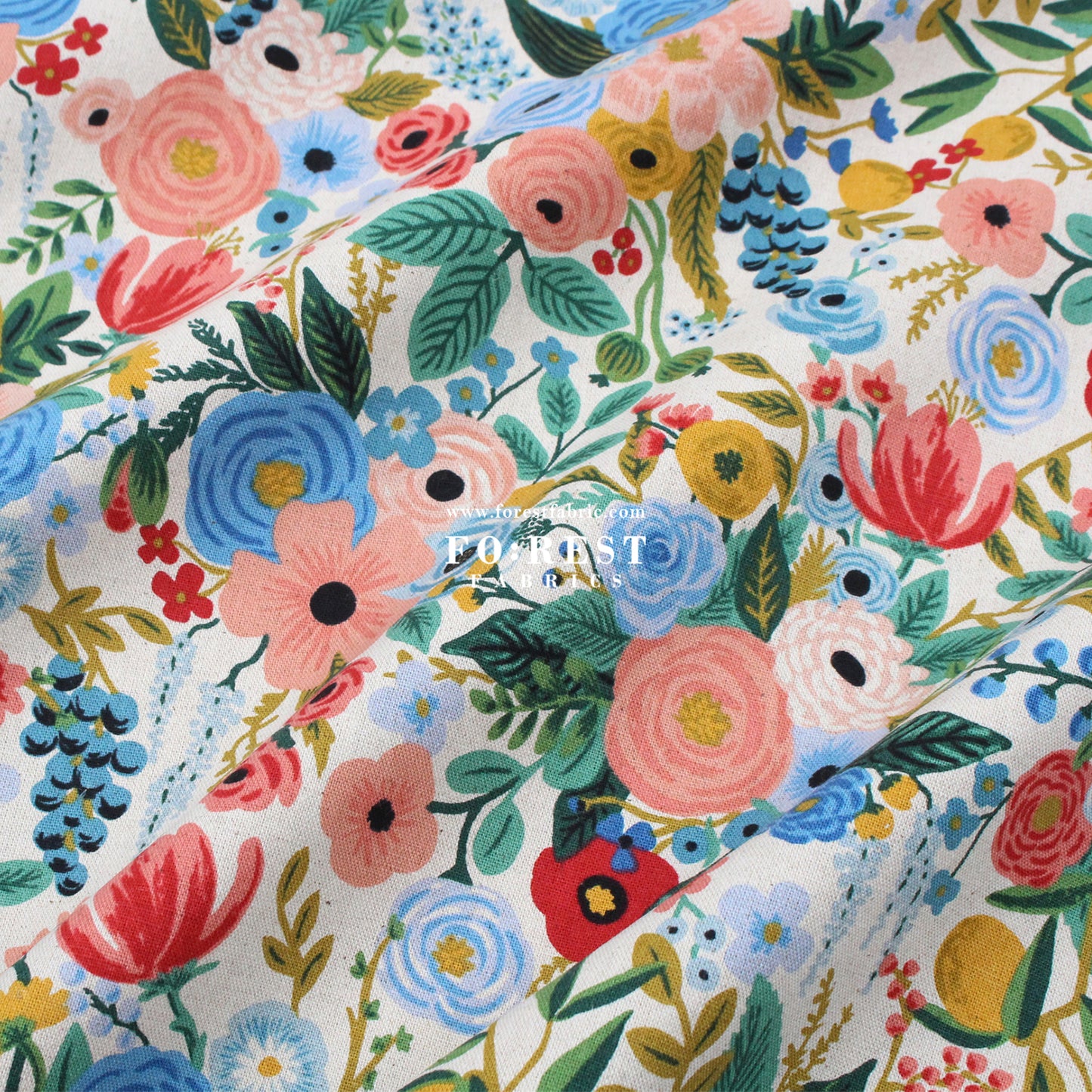 cotton Linen Canvas - Garden Party Juliet Rose fabric Blue