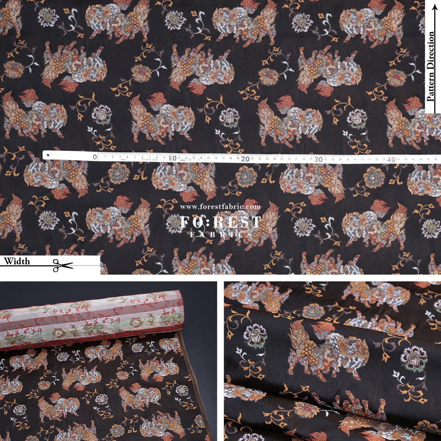 Gold Brocade - Tang lion fabric Darkbrown