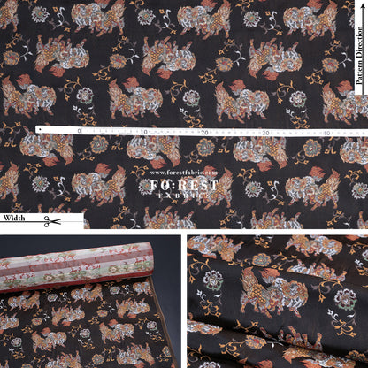 Gold Brocade - Tang lion fabric Darkbrown