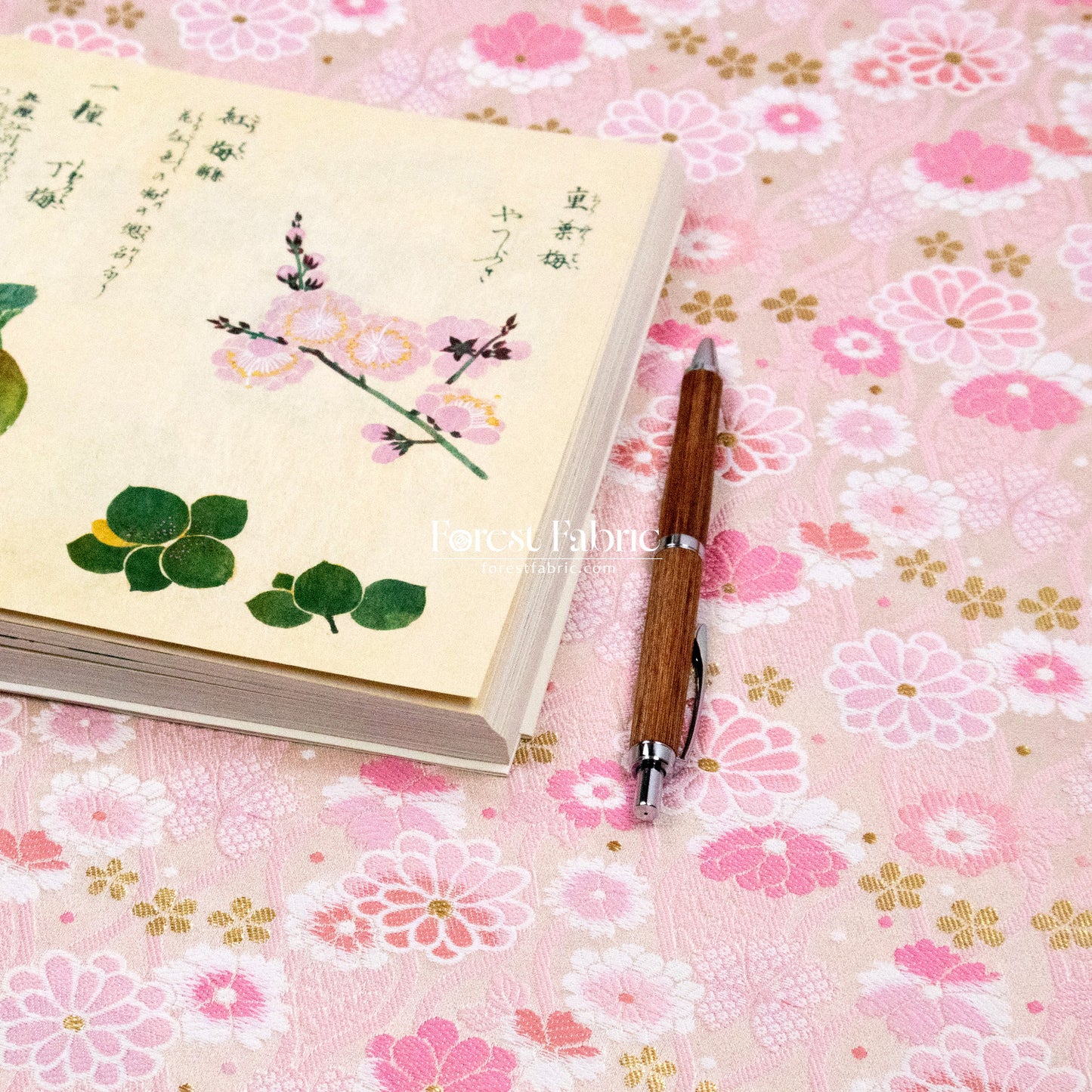 Gold Brocade - Spring Serenade fabric Pink