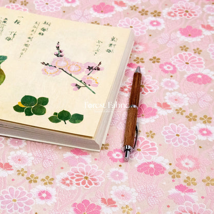 Gold Brocade - Spring Serenade fabric Pink