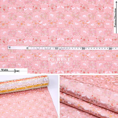 Gold Brocade - Rabbit Flower Grid fabric Pink