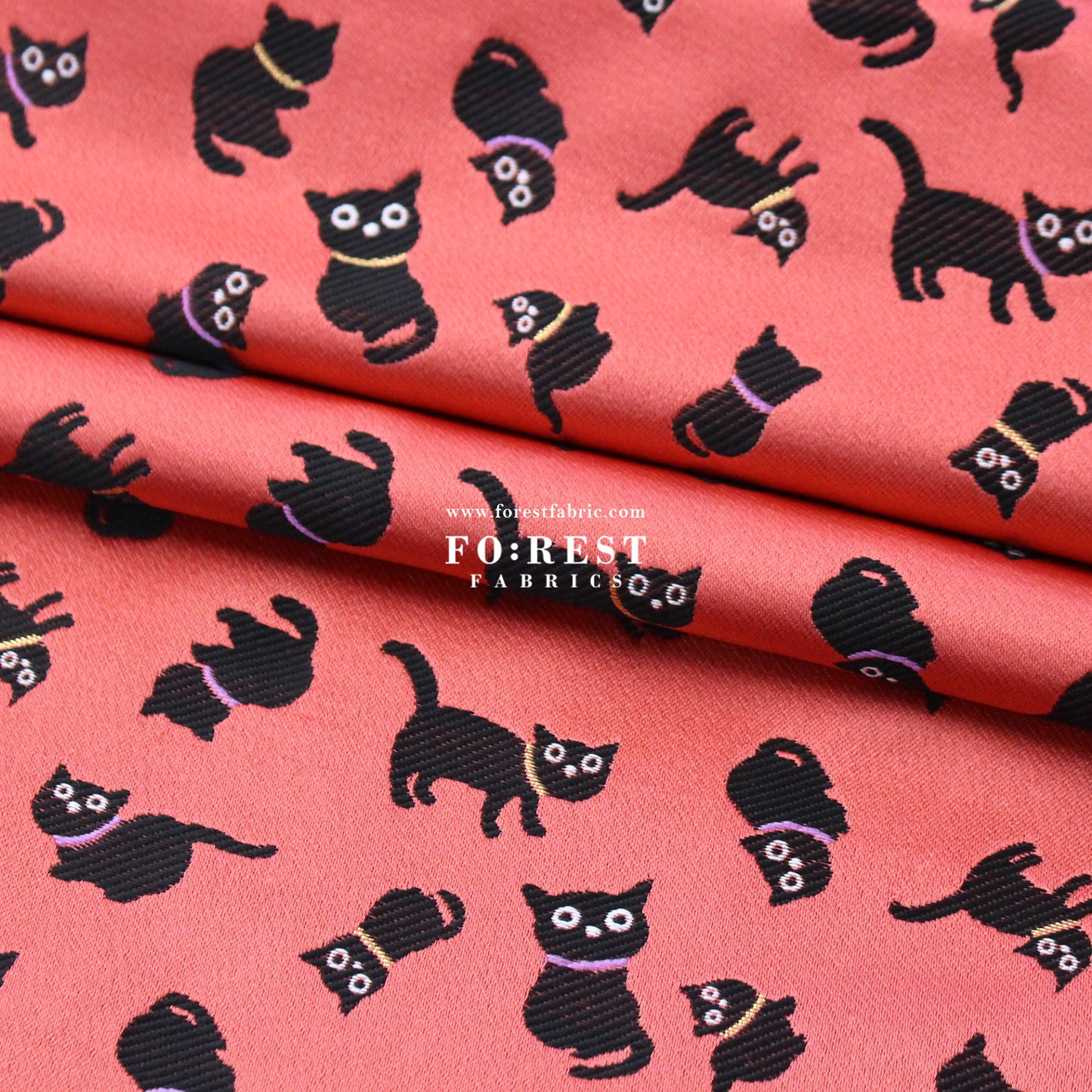 Gold Brocade - cats fabric Lightred