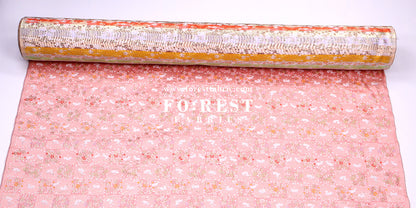 Gold Brocade - Rabbit Flower Grid fabric Pink