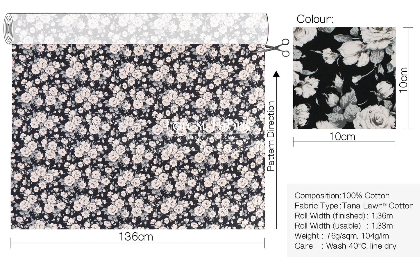 Liberty of London (Cotton Tana Lawn Fabric) - Carline Rose