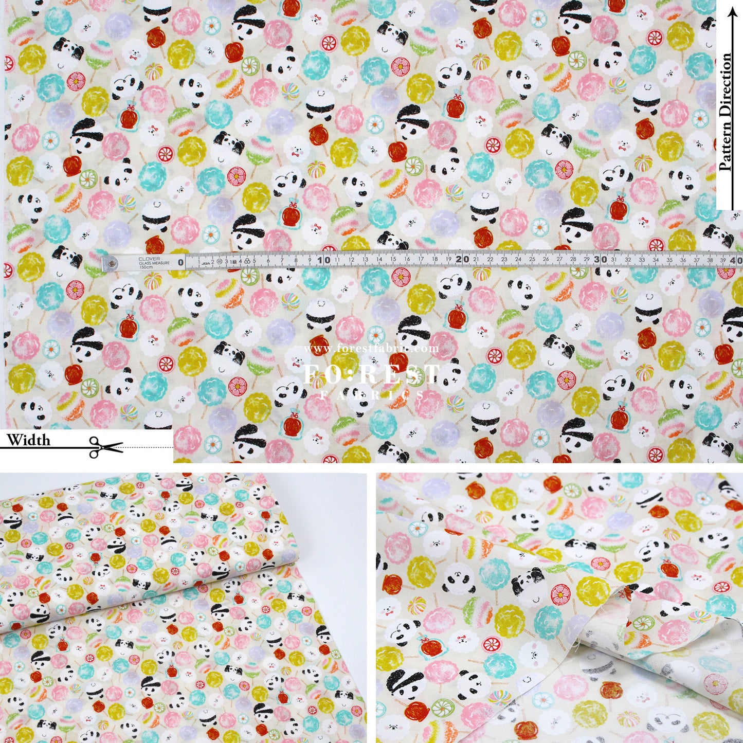 cotton - Panda Poodle Candies fabric Natural
