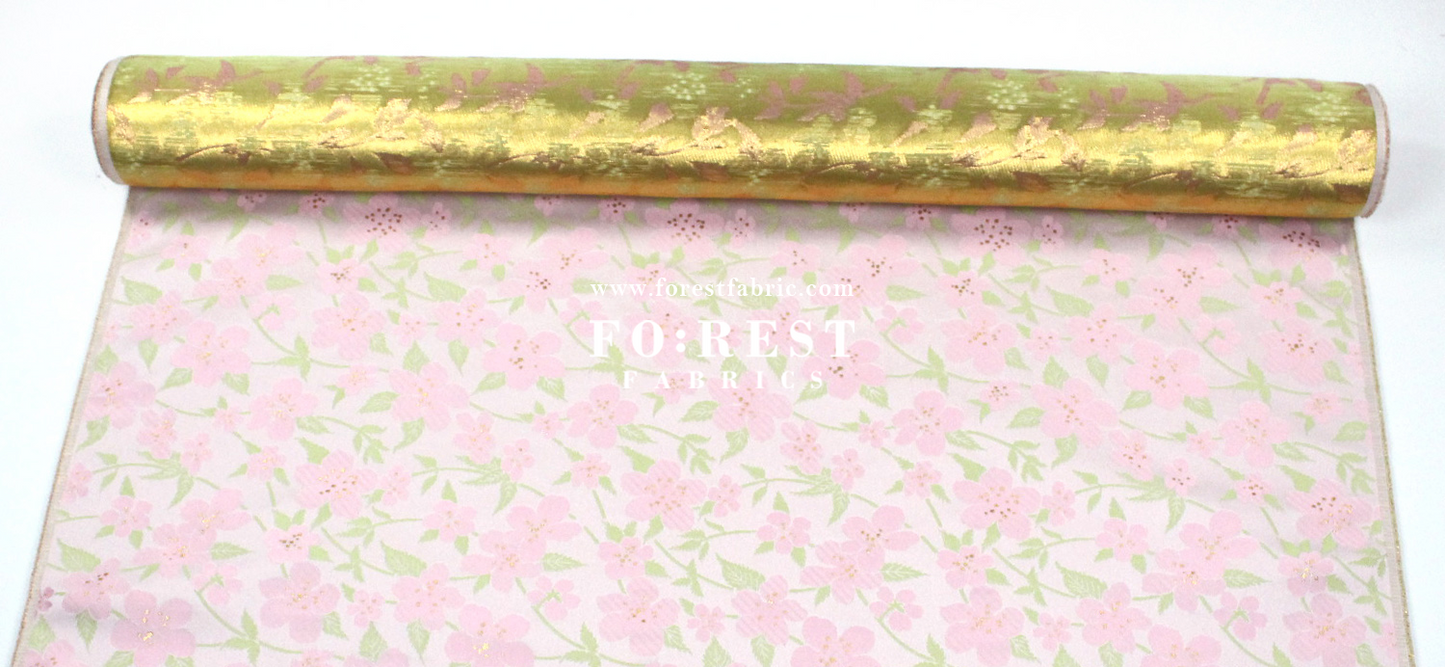 Gold Brocade - sakura fabric Light Pink