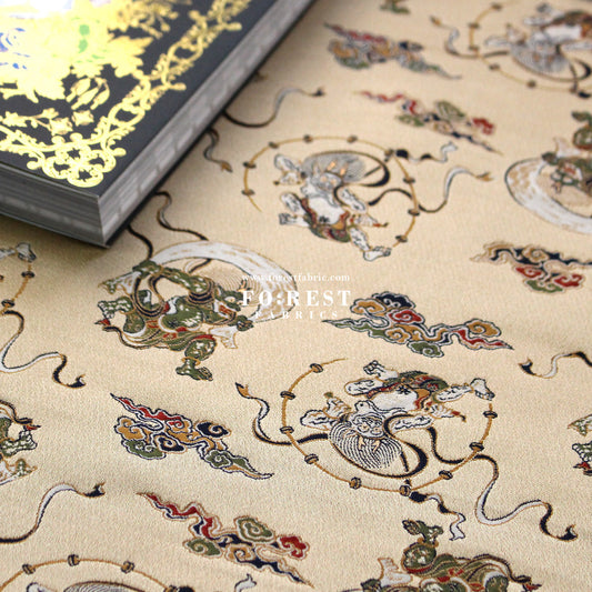 Gold Brocade - Japanese Raijin Thor fabric Lightgold