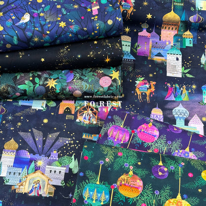cotton - Christmas ball Metallic fabric Green
