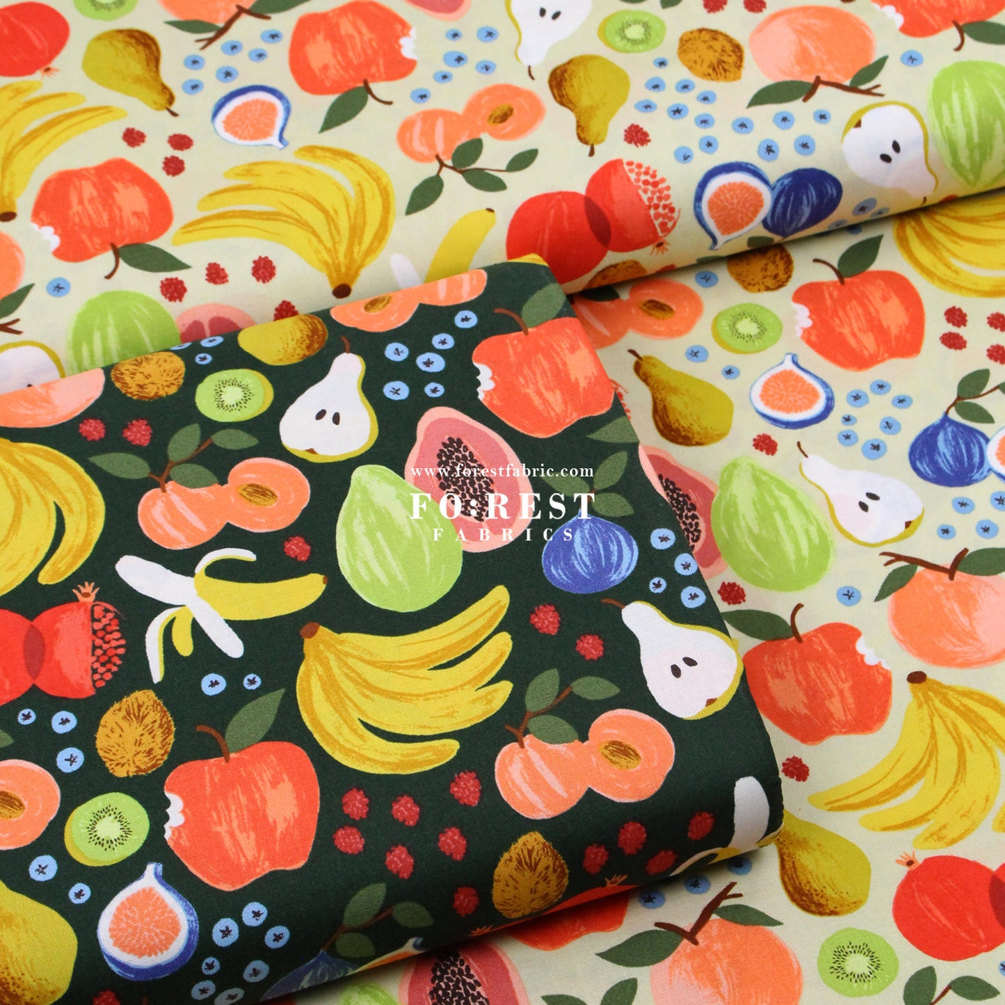 cotton - orchard Fruit Stand - Cream fabric