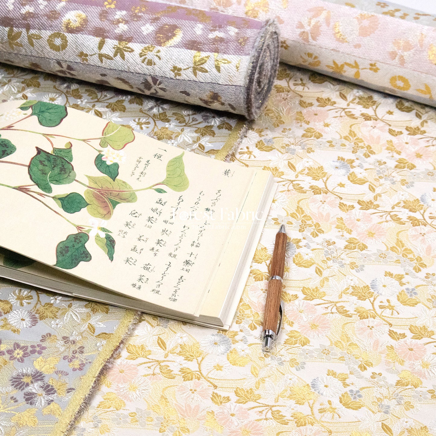 Gold Brocade - Zen Garden fabric Milky Gray