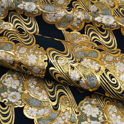 Gold Brocade - Shimmering Currents Floral fabric Black