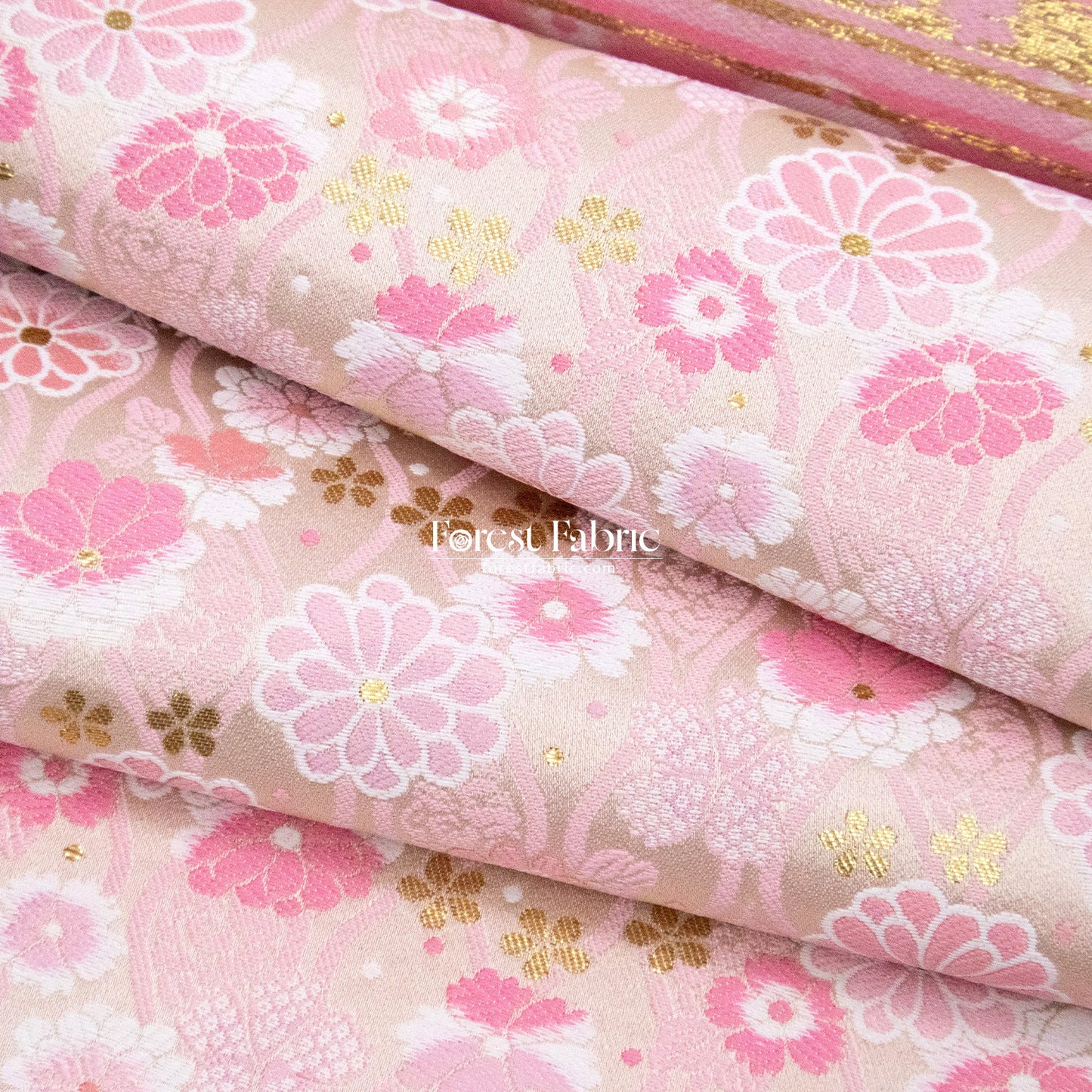 Gold Brocade - Spring Serenade fabric Pink