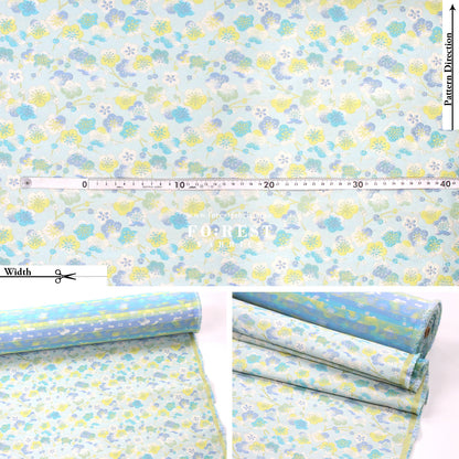 Gold Brocade - Sakura River Flower fabric Mint/Purple