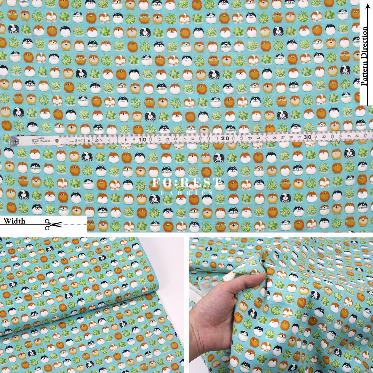 cotton - TravellingShiba Inu fabric Blue
