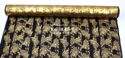 Gold Brocade - Pine Phoenix fabric Black