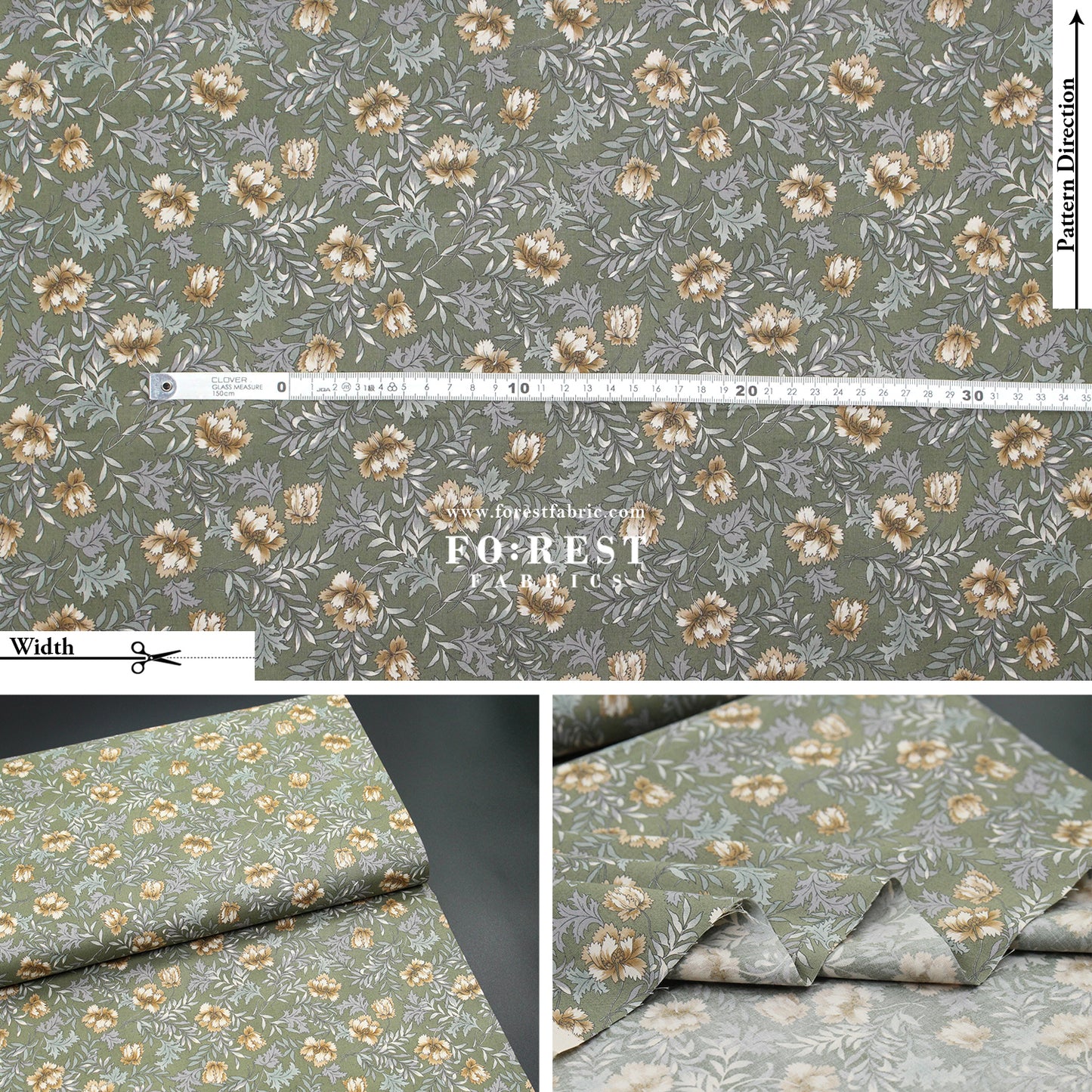 cotton - Dried Flowers fabric Moss