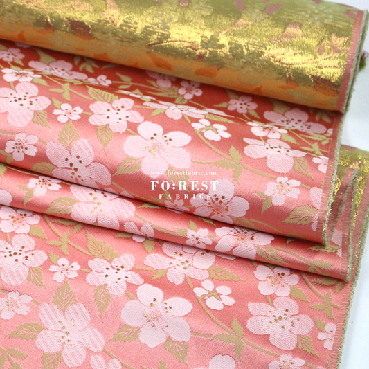 Gold Brocade - sakura fabric Pink