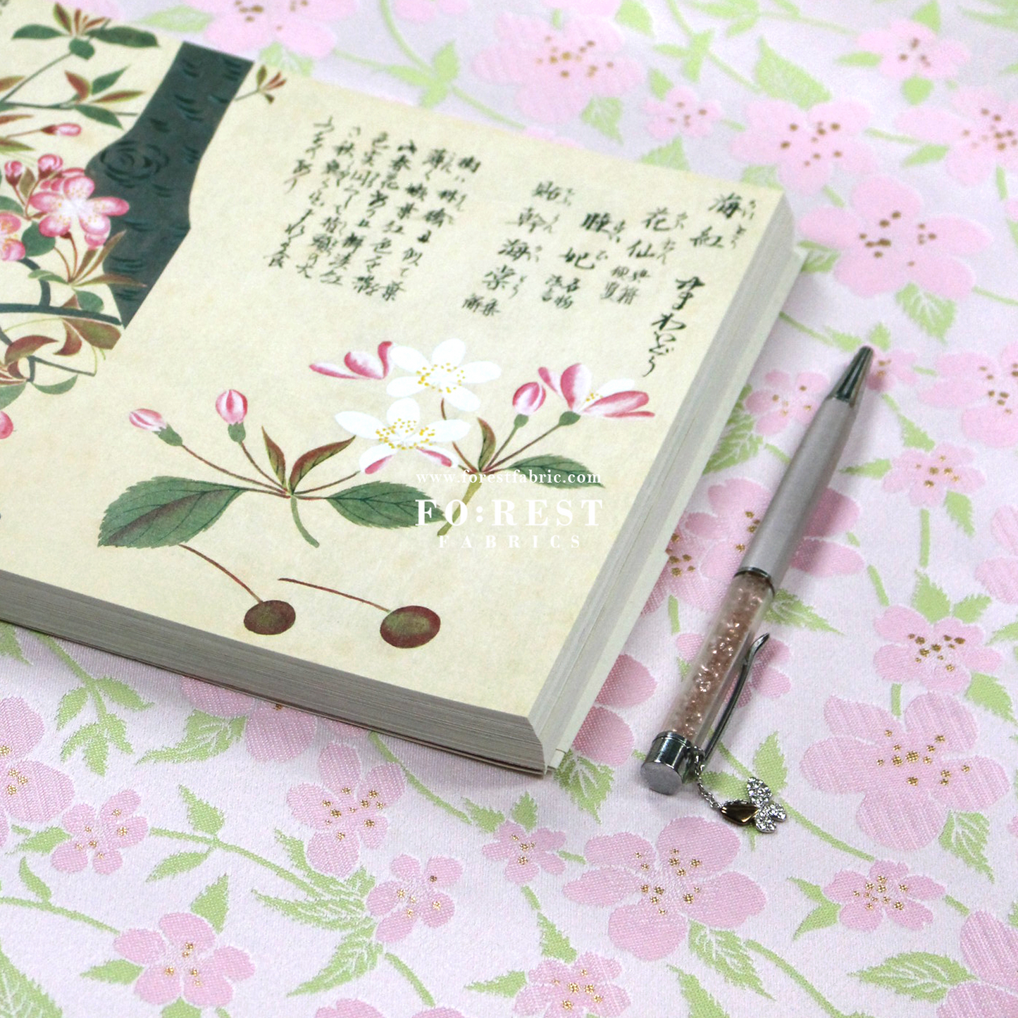 Gold Brocade - sakura fabric Light Pink