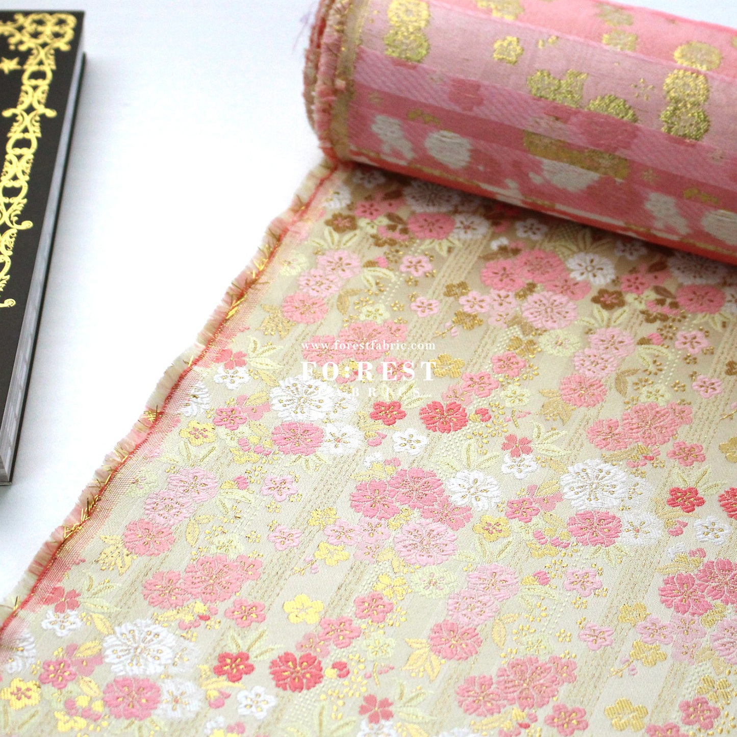 Gold Brocade - Raining sakura flower fabric