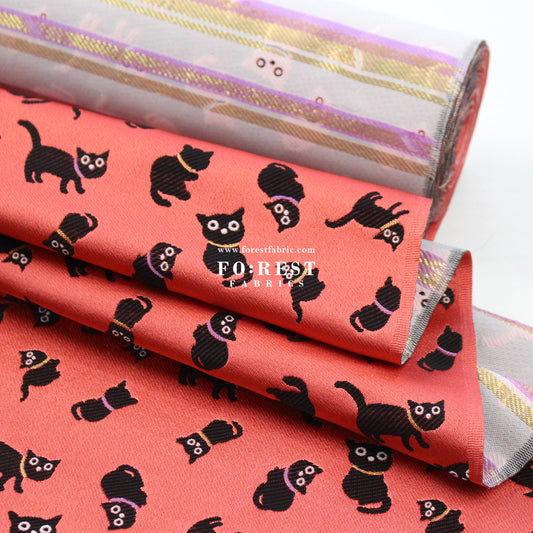 Gold Brocade - cats fabric Lightred