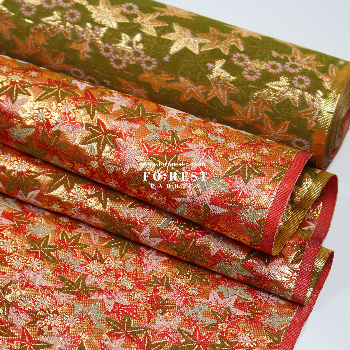 Gold Brocade - Maple fabric Red