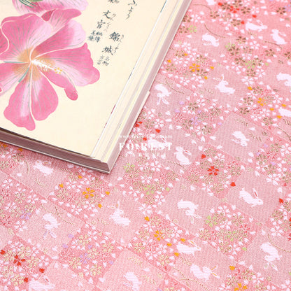Gold Brocade - Rabbit Flower Grid fabric Pink