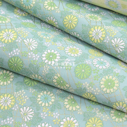 Gold Brocade -  Candy Flower fabric Green