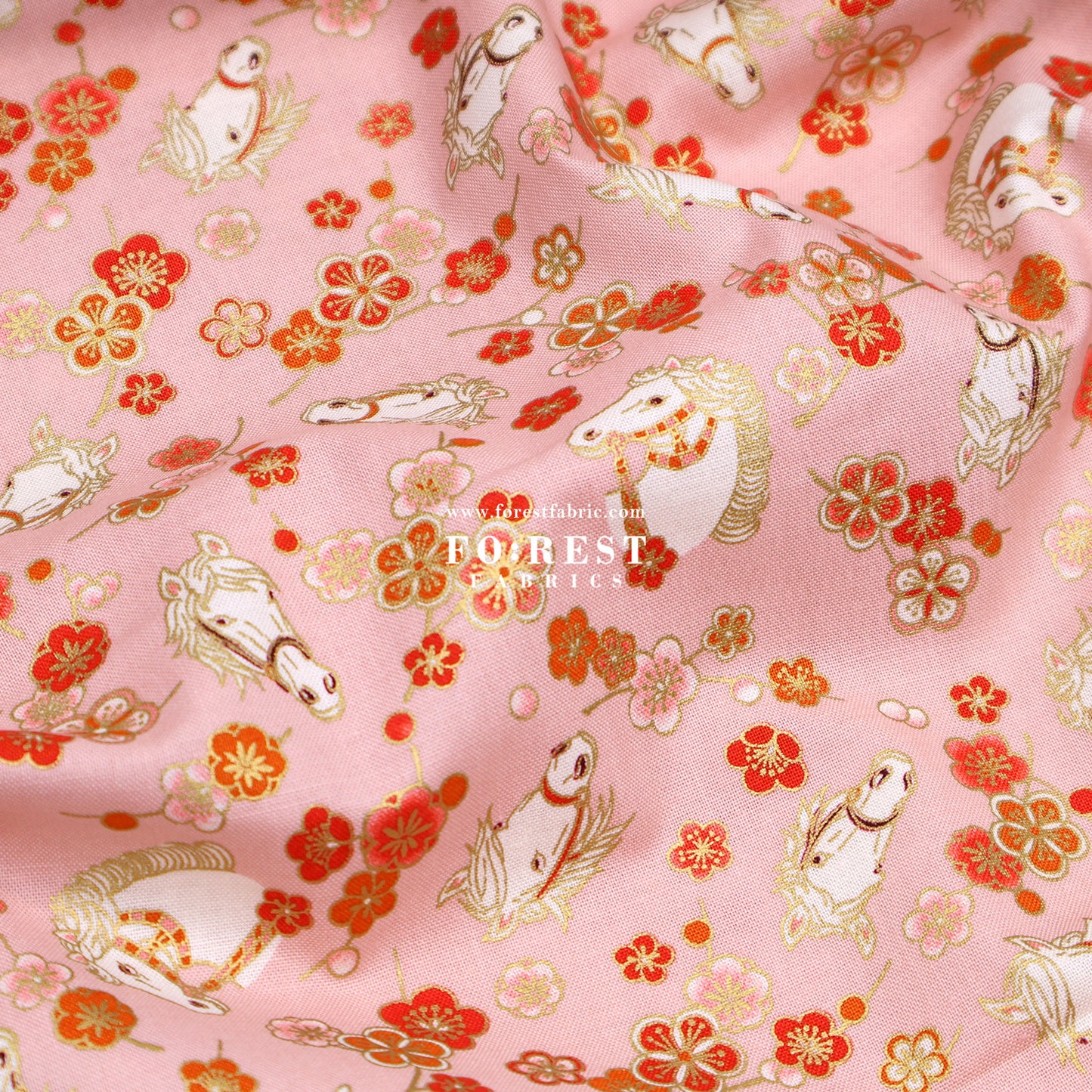 cotton - Plum Blossom Horse with metallic fabric