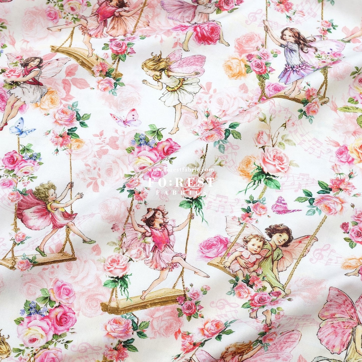 cotton - Garden Swings Flower Fairies fabric