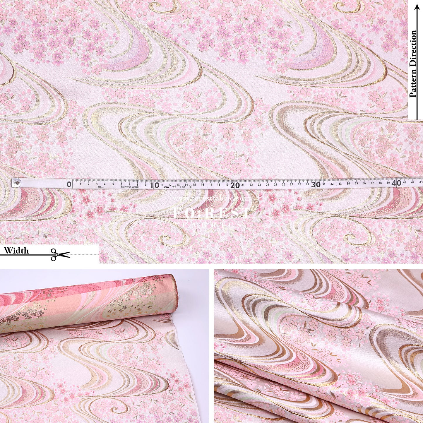 Gold Brocade - Sakura river Milky Gray fabric