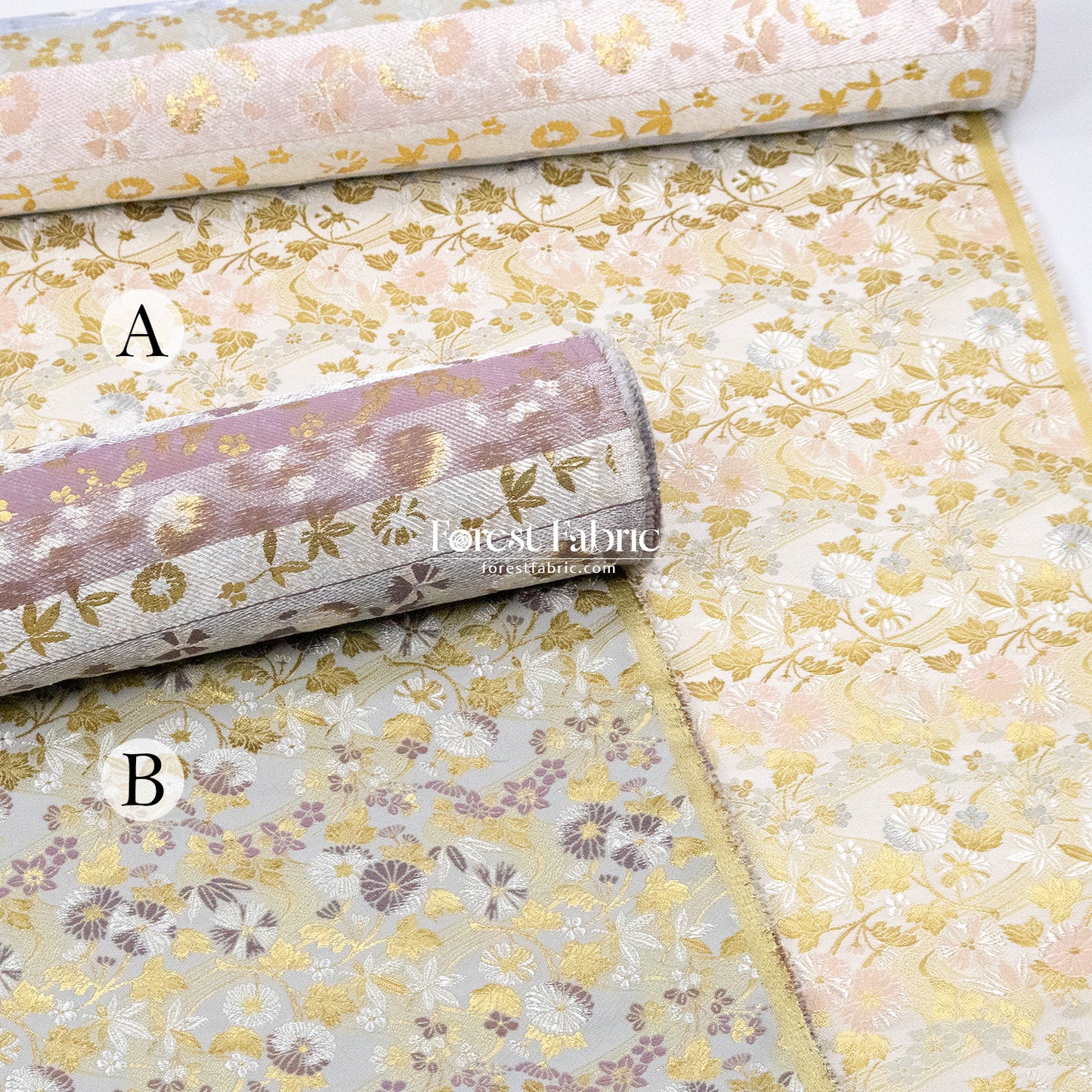 Gold Brocade - Zen Garden fabric Milky Gray