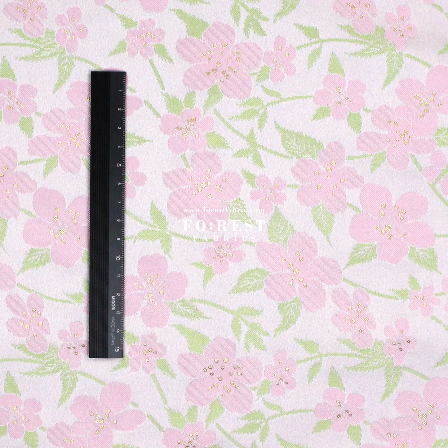 Gold Brocade - sakura fabric Light Pink