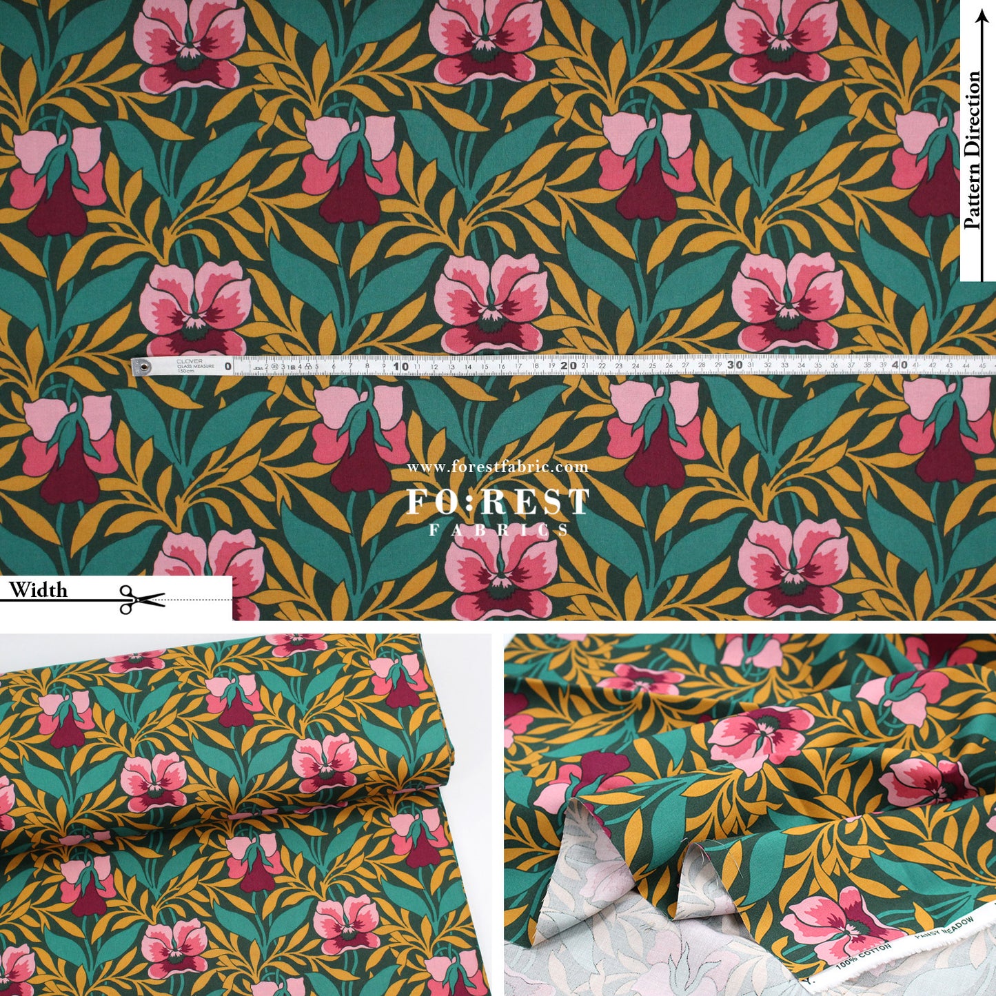Quilting Liberty - Pansy Meadow 275cm Wide Width fabric