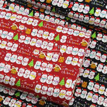 cotton - christmas Snow man fabric Red