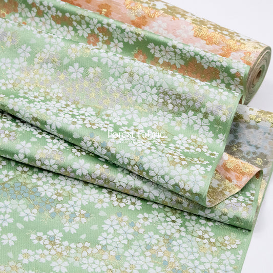 Gold Brocade - full of sakura fabric Green