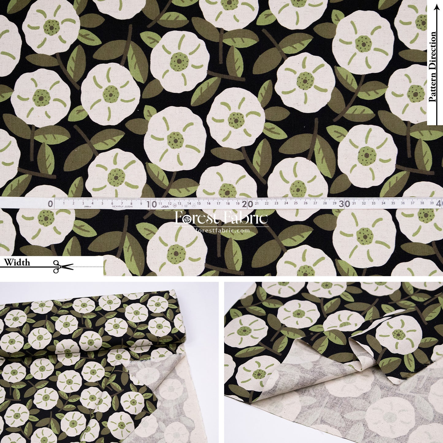 cotton linen - Olive Leaves & Blooms fabric