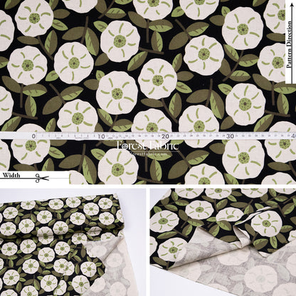 cotton linen - Olive Leaves & Blooms fabric
