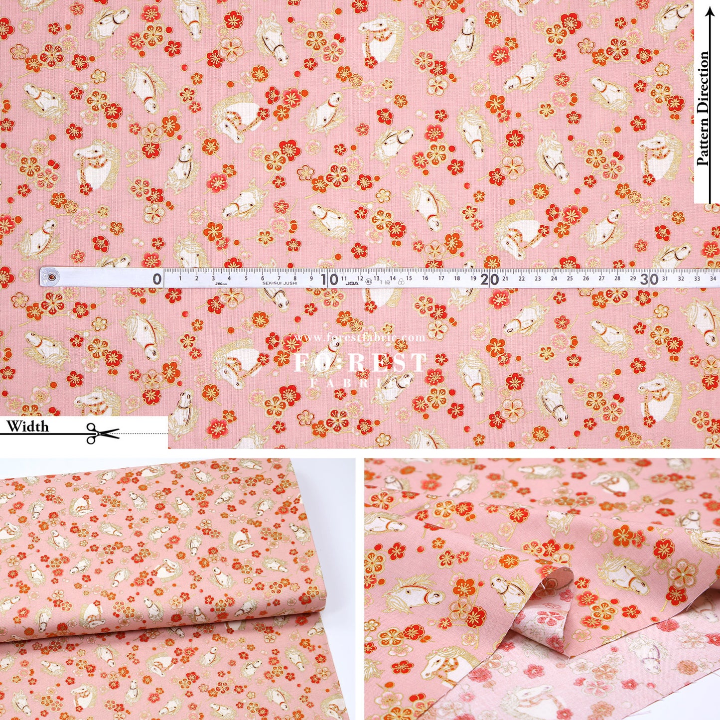 cotton - Plum Blossom Horse with metallic fabric